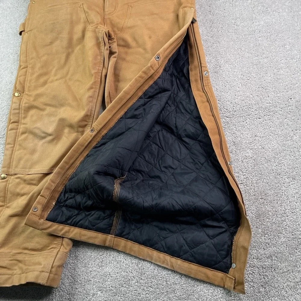Carhartt Bib Overall Men Medium Short Brown Loose Fit Duck Insulated Double Knee